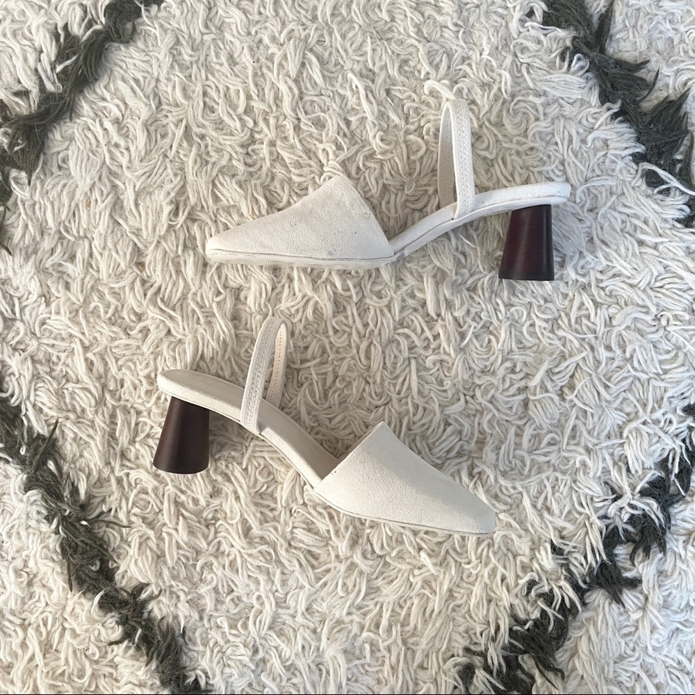 OAK + FORT White Mules with Brown Heel